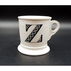 Anthropologie Monogram Letter Z White Shaving Style Coffee Mug Cup Black Initial